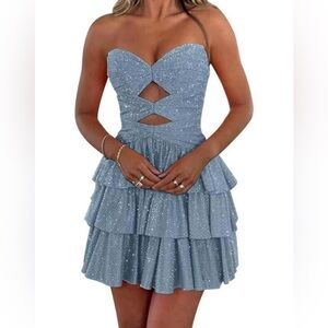 Sequin Strapless Homecoming Dresses Short Cut Out Sparkly